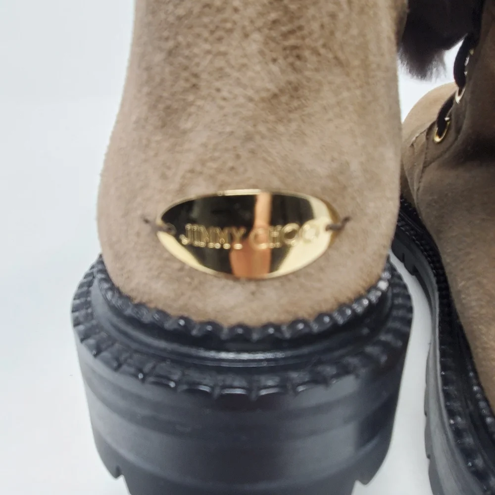 Jimmy Choo Brown Suede Fur-Lined Moto Boots